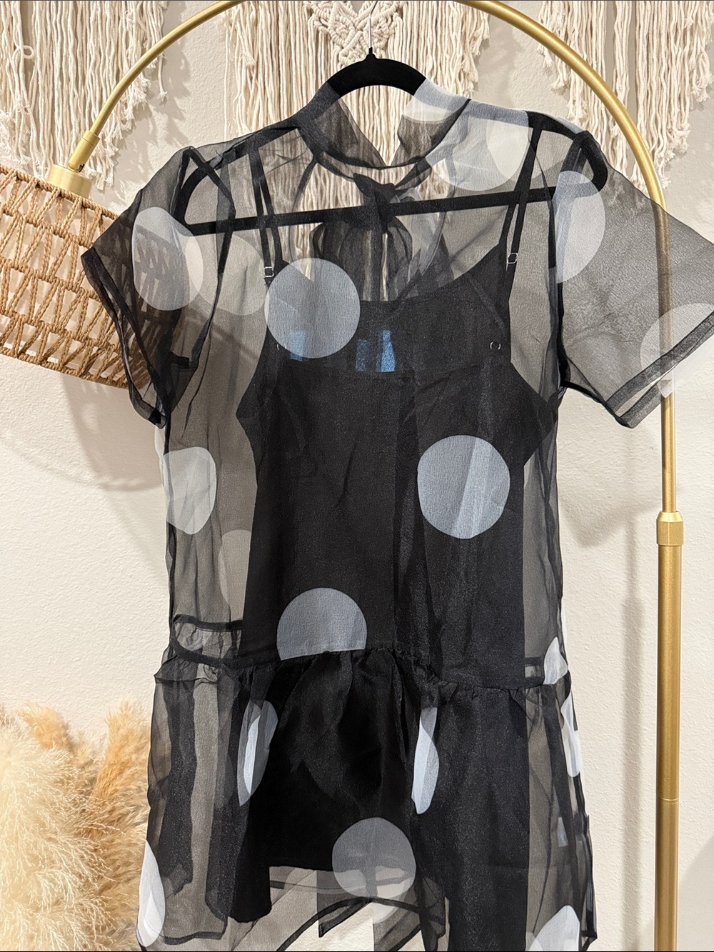 Sheer Black Polka Dot Layered Top